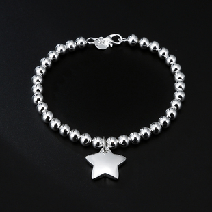 925 sterling silver 4MM Bead Chain Star Pendant Bracelets