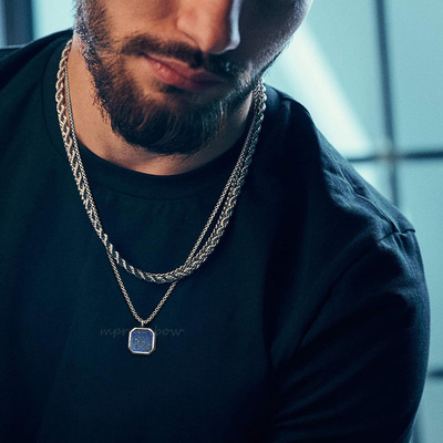 Men Pendant Necklce Geometric,Tiger's Eye Stone Necklace Lap