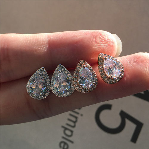 2023 Female Crystal White Zircon Stud Earrings Boho Rose