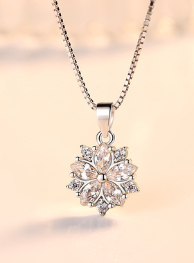 925 Sterling Silver Necklace For Women Pink Crystal Flower