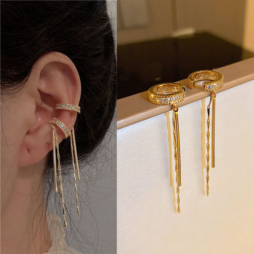 Crystal Tassel Ear Clip Earring For Women Non-Piercing Cuff