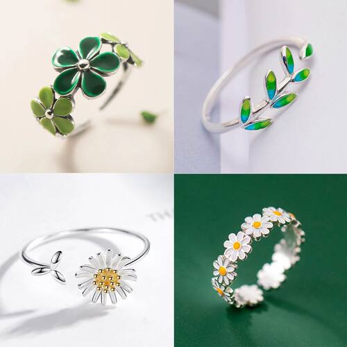 New Fashion Silver Color Green Flower Leaf Rose Daisy
