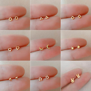 Silver-plate Ear Piercing Tiny Stud Earrings Gold Color For