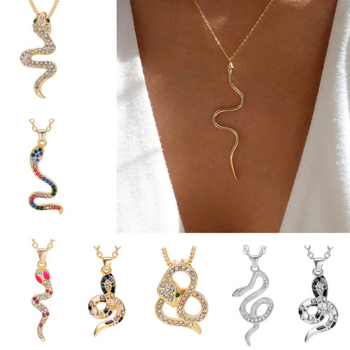 Retro Crystal Snake Pendant Necklace For Women Men Trendy
