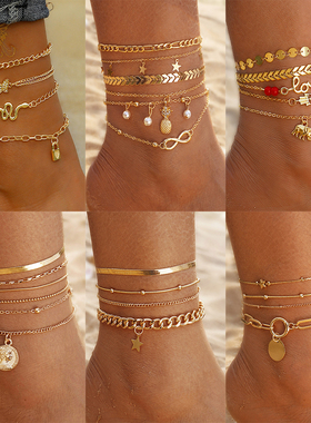 Bohemia Gold Color Snake Ankle Bracelet Set For Women