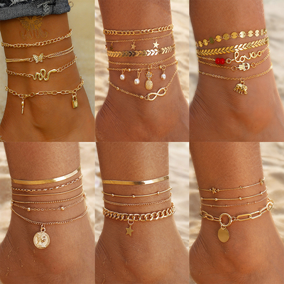 Bohemia Gold Color Snake Ankle Bracelet Set For Women