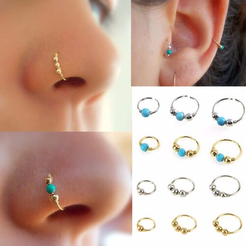 3Pcs/Set Fashion Retro Round Beads Gold Color Nose Ring For