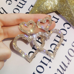 New Fashion Exaggerated Rhinestone Double Heart Dangle