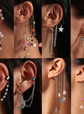 1pc Bohemian No Picering Pearls Stone Ear Cuff Wrap Stud Cli