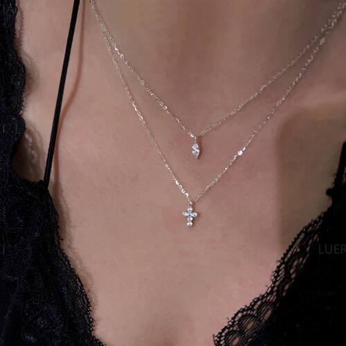 New Popular Sterling Silver Cross 5A Zircon Necklace