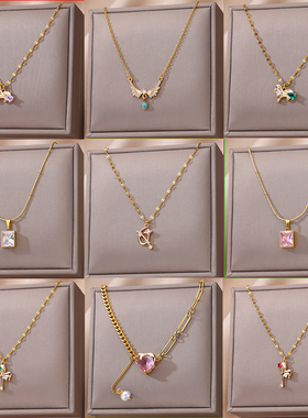 Gold Color 316L Stainless Steel Necklace For Women Zircon