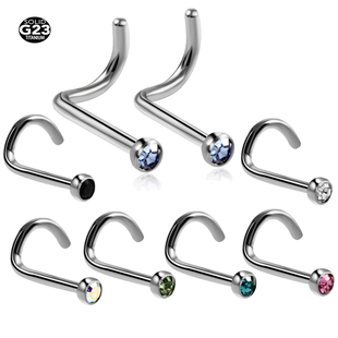10Pcs G23 Titanium Nose Rings Studs Round Crystal Nose Rings