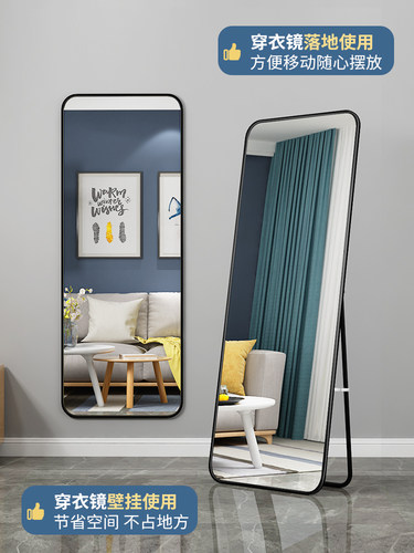 全身镜卧室家用试衣镜女生化妆穿衣镜立体大镜子挂墙落地镜ins风