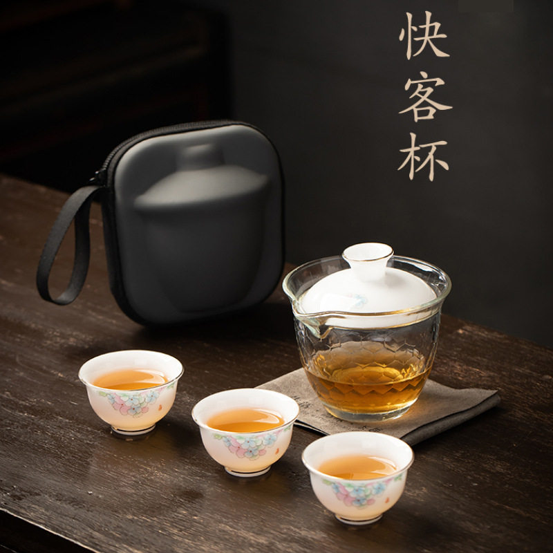 耐热玻璃旅行茶具套装快客杯户外功夫茶杯泡茶壶礼品便携户外