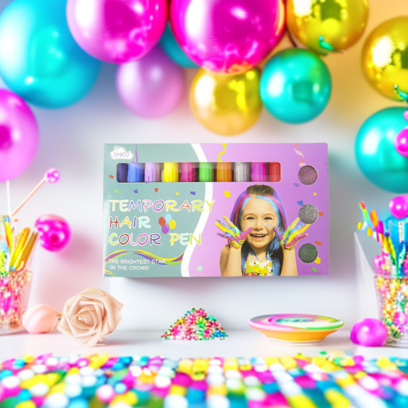跨境 一次性彩色挑染美发笔10色美发蜡笔金葱粉套装 水溶性美发棒