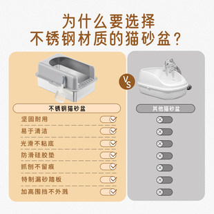 不锈钢猫砂盆加高加厚大号带盖子半封闭不粘底防外溅开放式猫厕所