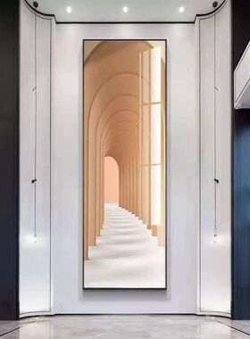 现代简约空间延申感窄长条玄关装饰挂画走廊楼梯口画过道竖版壁画