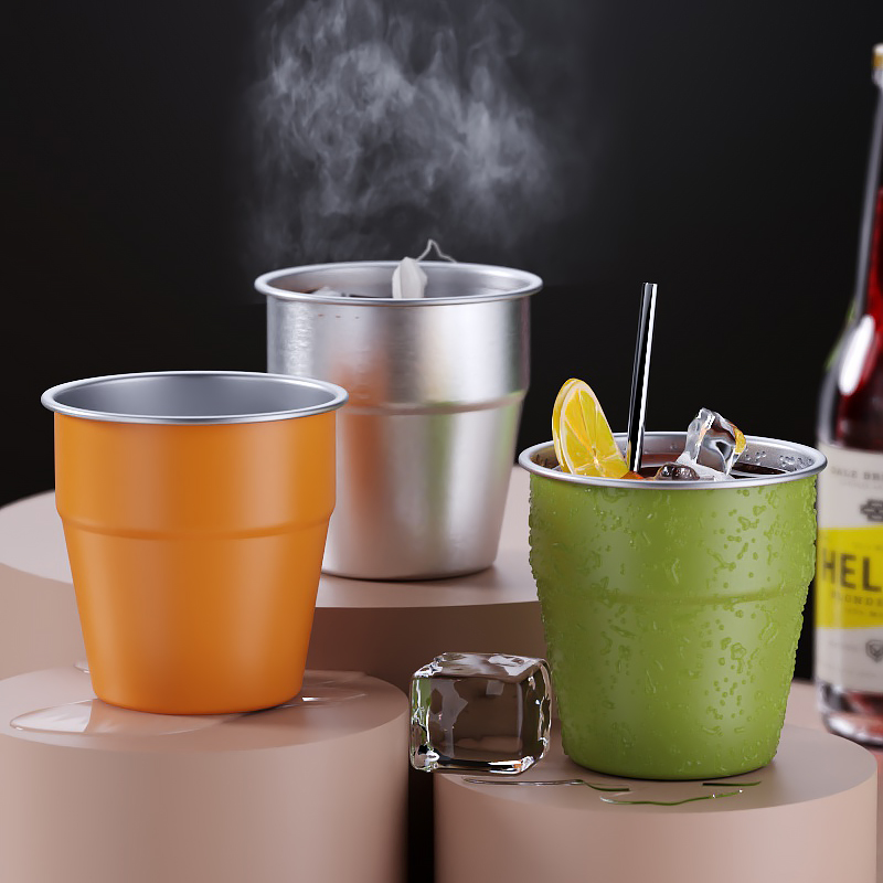 恒乐304不锈钢冷饮杯彩色口杯