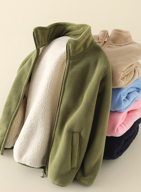 儿童秋冬外套抓绒内胆卫衣男童摇粒绒女童加绒加厚冲锋衣校服神器