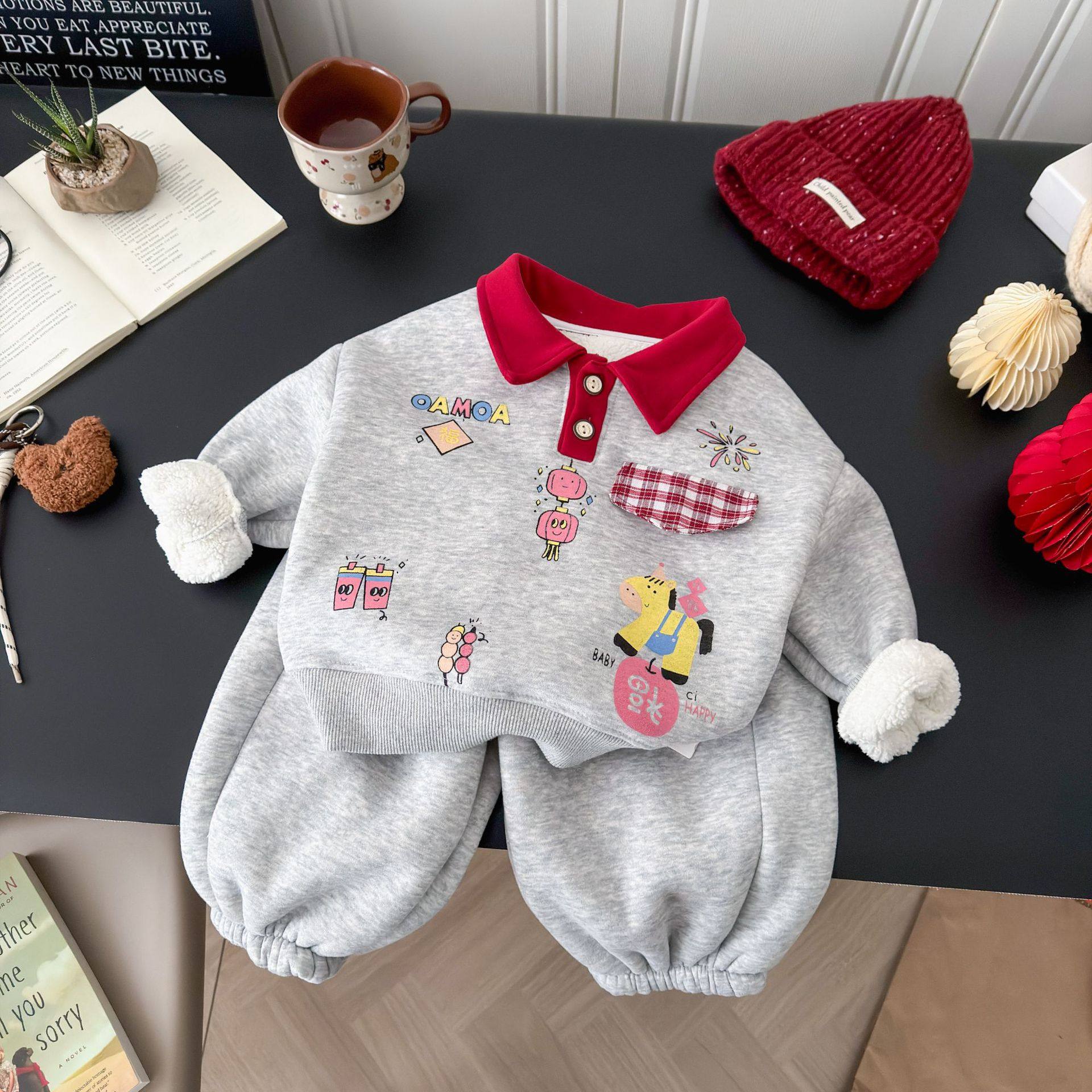 【新年战袍】儿童加绒加厚卫衣套装2026新年卫衣卫裤两件套拜年服,童装/婴儿装/亲子装,儿童运动套装,淘宝优惠券,粉丝福利购,淘宝优惠卷