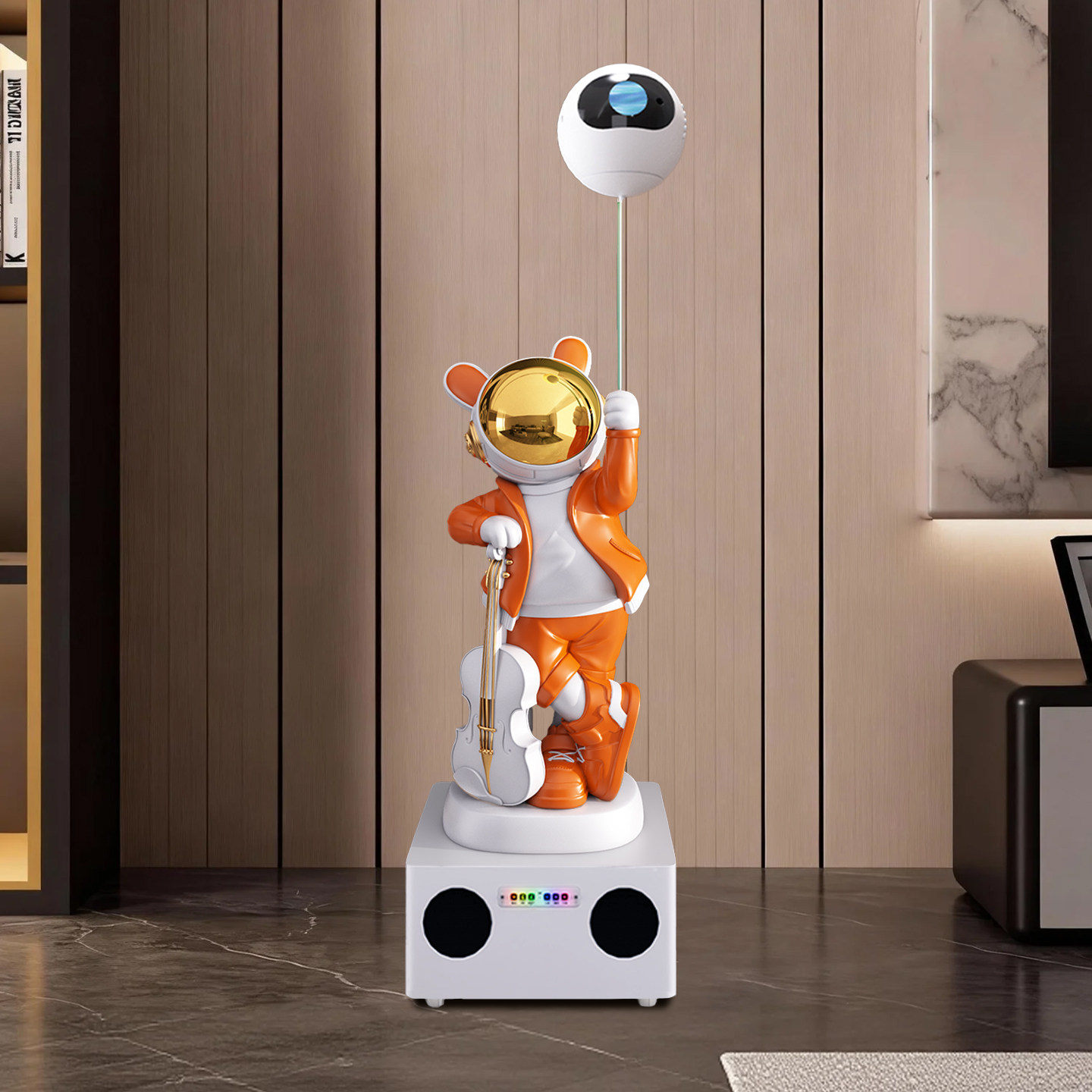 电视机柜旁音乐太空人落地摆件白金色现代简约客厅装饰品K歌音响