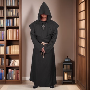 5漫友社万圣节cos服装中世纪修士袍僧侣服巫师服牧师cos披肩全套