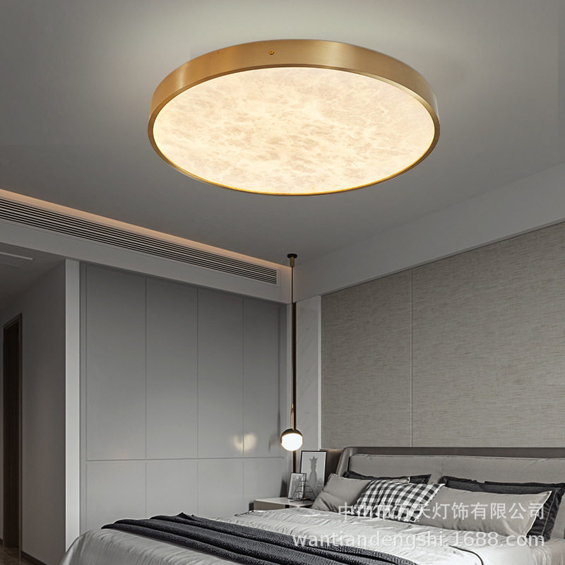 LED卧室吸顶灯北欧后现代轻奢全铜云石卧室客厅过道灯具2023新款