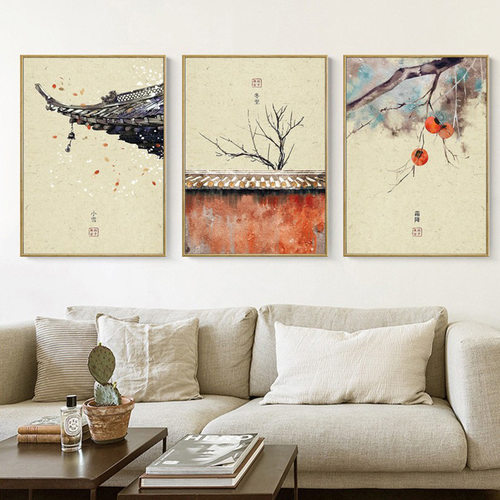 日式装饰画24节气中国古风挂画现代餐厅新中式墙面二十四客厅墙画