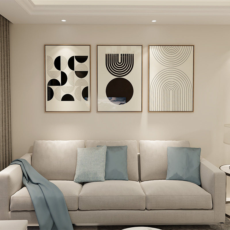 现代简约餐厅挂画北欧风格抽象几何图形黑白灰客厅背景墙装饰画