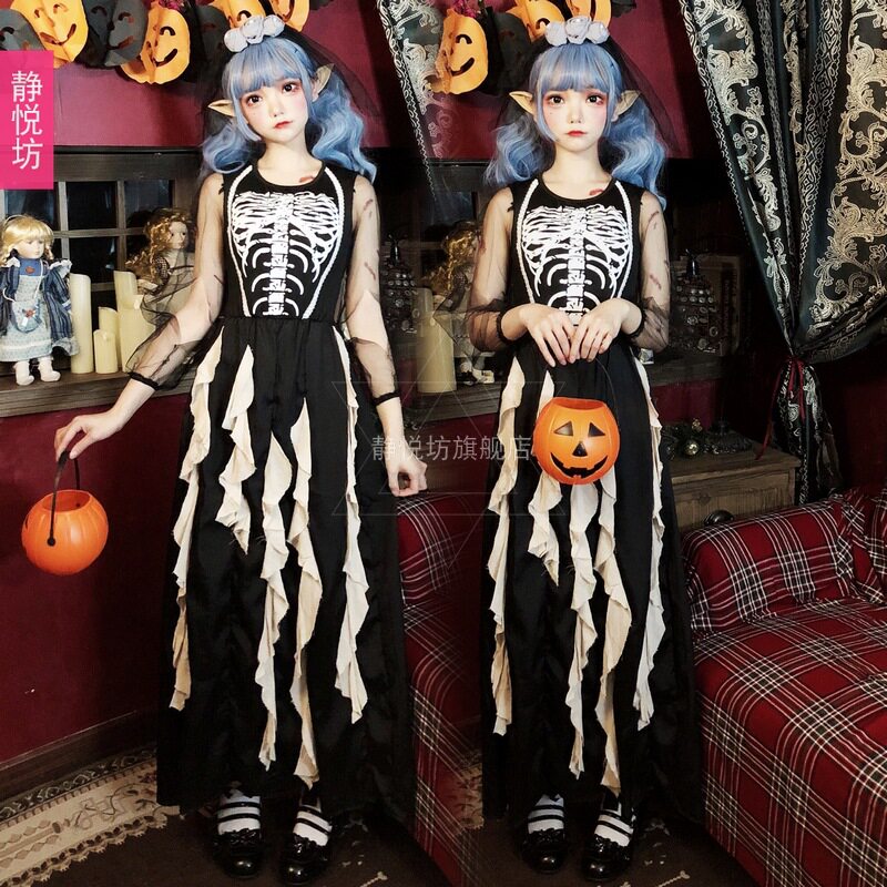 万圣节服装女暗黑系恶魔鬼新娘长裙黑暗幽灵吸血鬼恐怖骷髅僵尸装