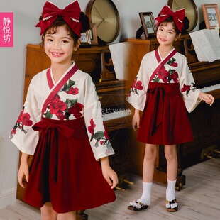 新年儿童服装红色女巫装和服套装复古女童连衣裙长袖汉元素巫婆