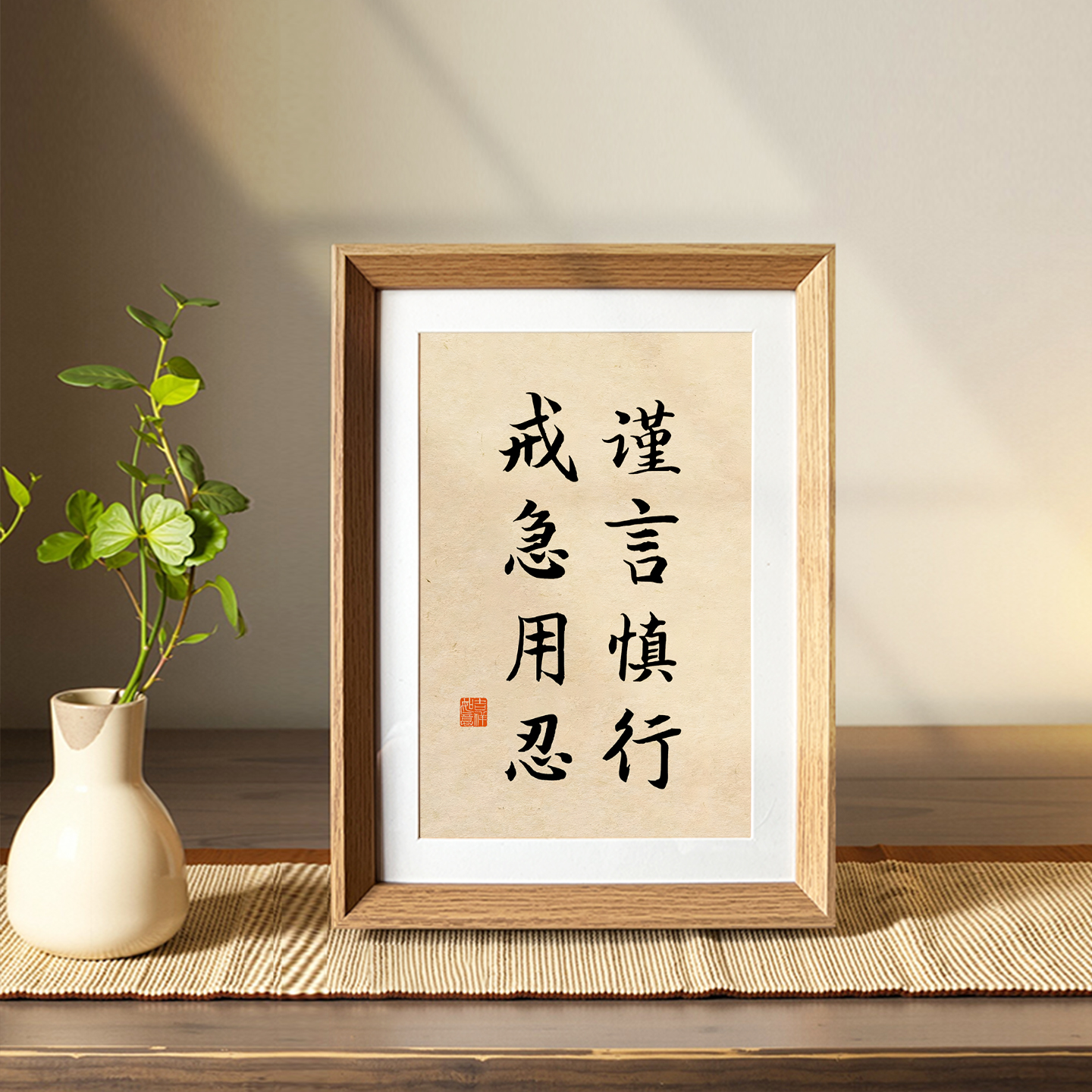 谨言慎行戒急用忍励志座右铭书法中式相框客厅卧室摆件装饰画新品