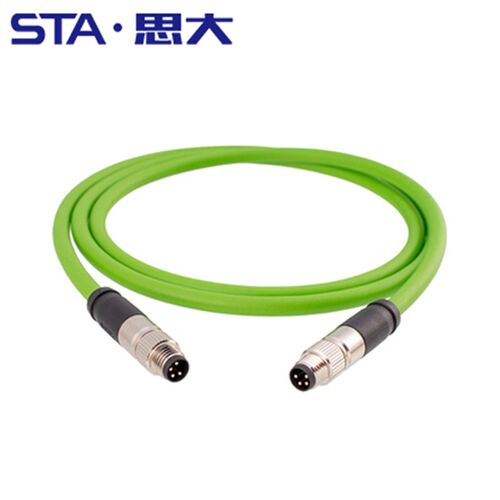 M8 4芯D型转RJ45千兆以太网线 工业相接D-code型公头传感器连接器