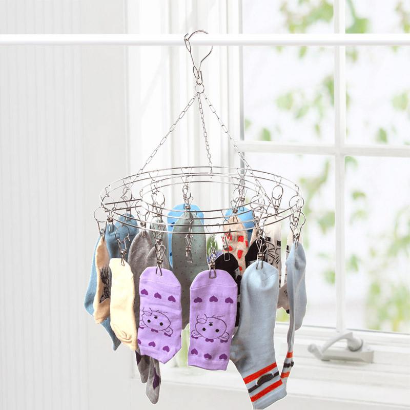 多功能不锈钢防风晾衣架带夹子晾晒架 家用挂内衣袜子儿童晒衣架