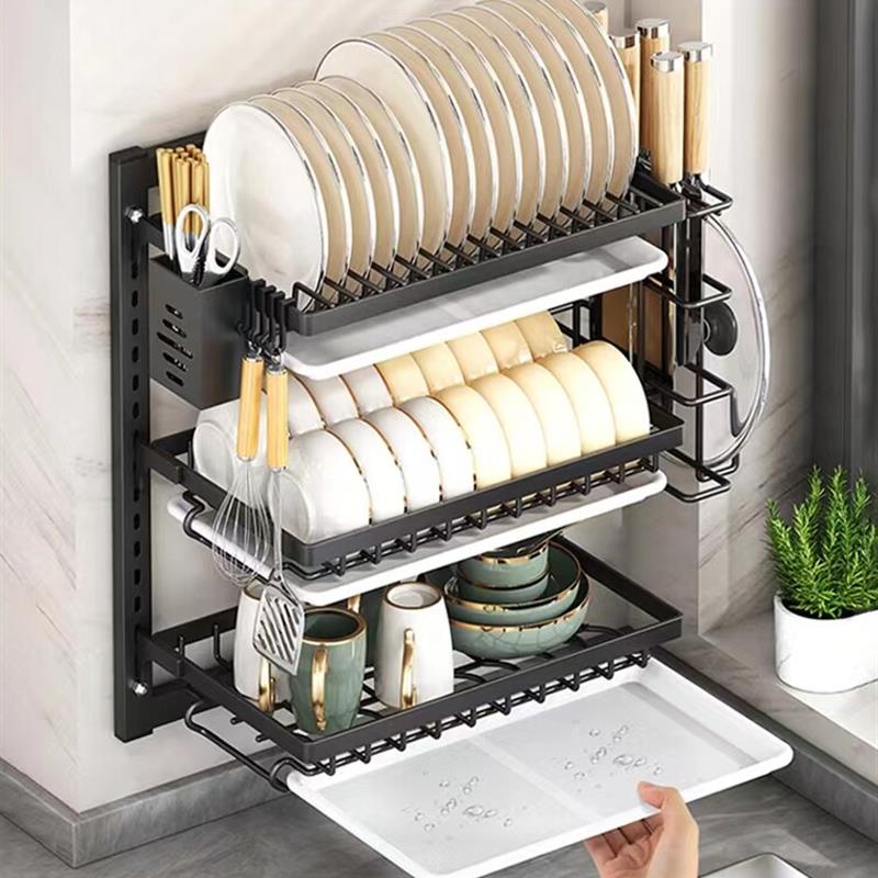 厨房置物架碗碟收纳架壁挂式家用碗筷收纳盒多层放碗盘碗架沥水架