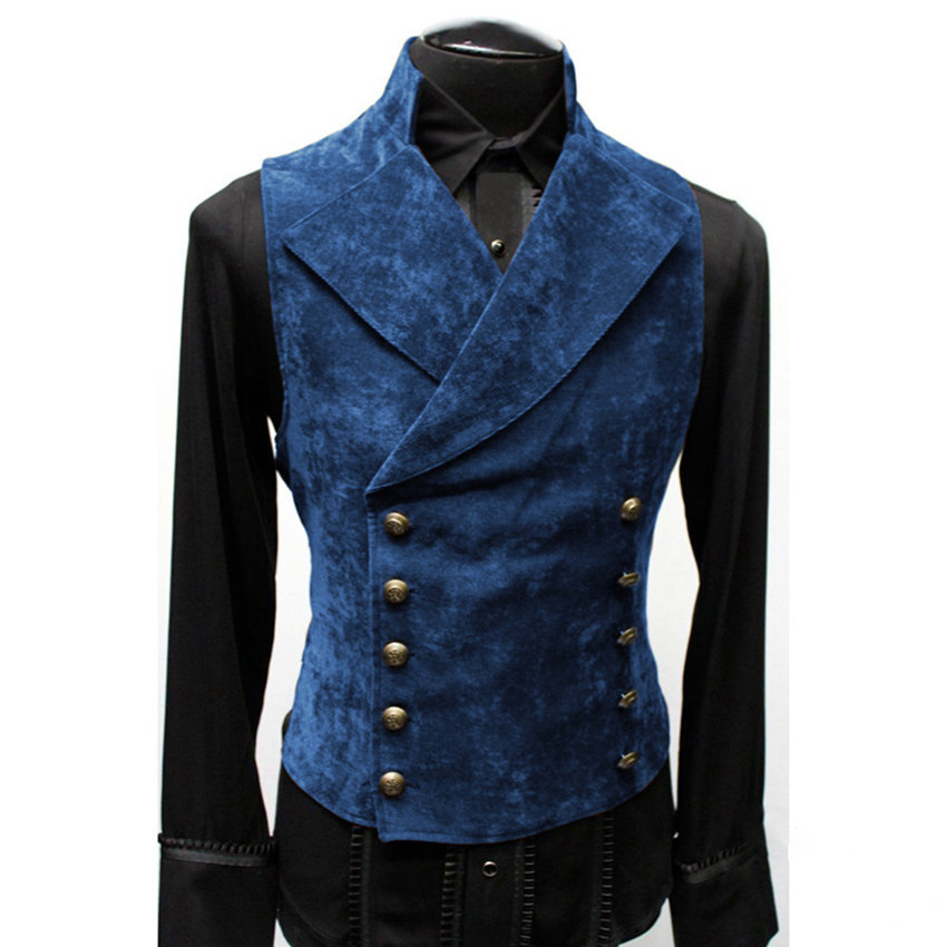 MEDIEVAL VINTAGE SLEEVELESS DOUBLE-BREASTED CUFFED STAND COLLAR SOLID COLOR SLIM FIT VEST FOR AUTUMN AND WINTER NEW MENS PERFORMANCE DRESSES