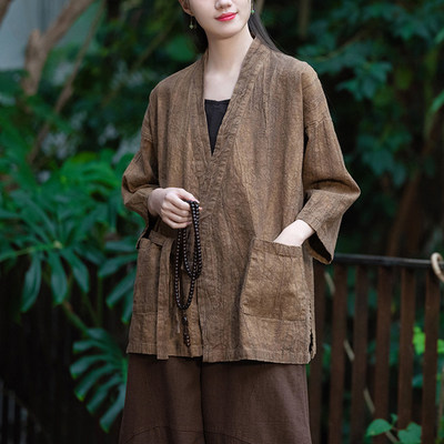 复古新中式春夏季纯色宽松禅意上衣开衫女士斜襟交领汉服改良外套