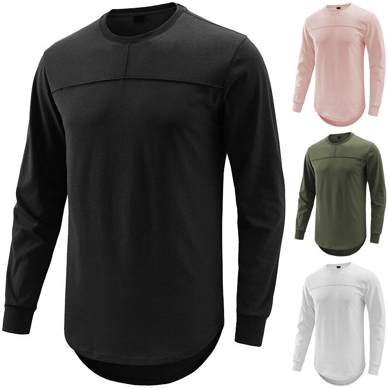 男士春秋季新款休闲圆领纯色长袖T恤衫 街头休闲拼接套头男装上衣,男装,T恤,淘宝优惠券,粉丝福利购,淘宝优惠卷