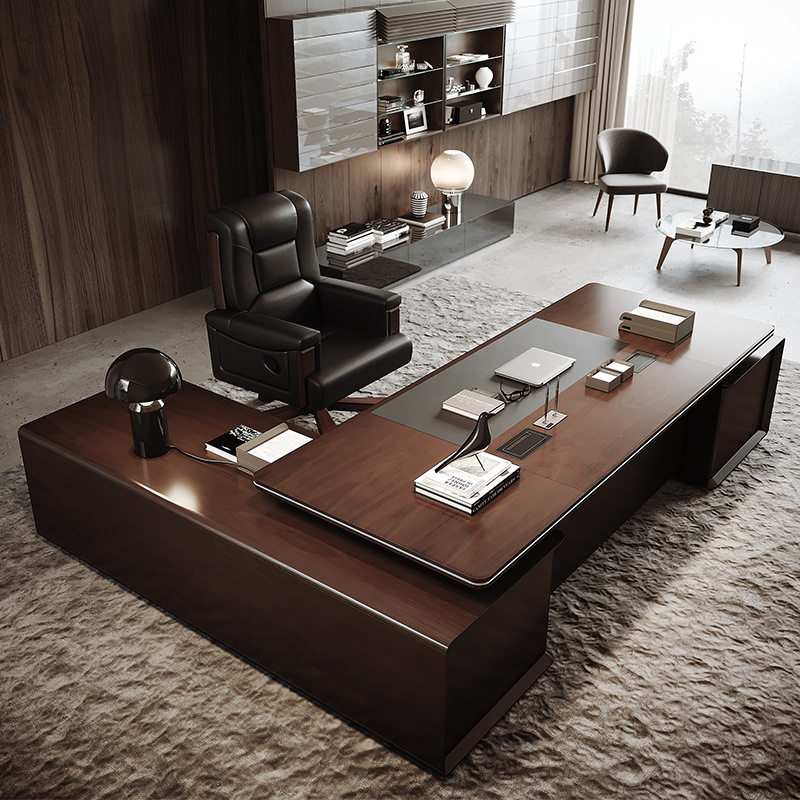 迪欧老板桌总裁桌烤漆大气办公室总经理办公桌椅组合胡桃木大班台