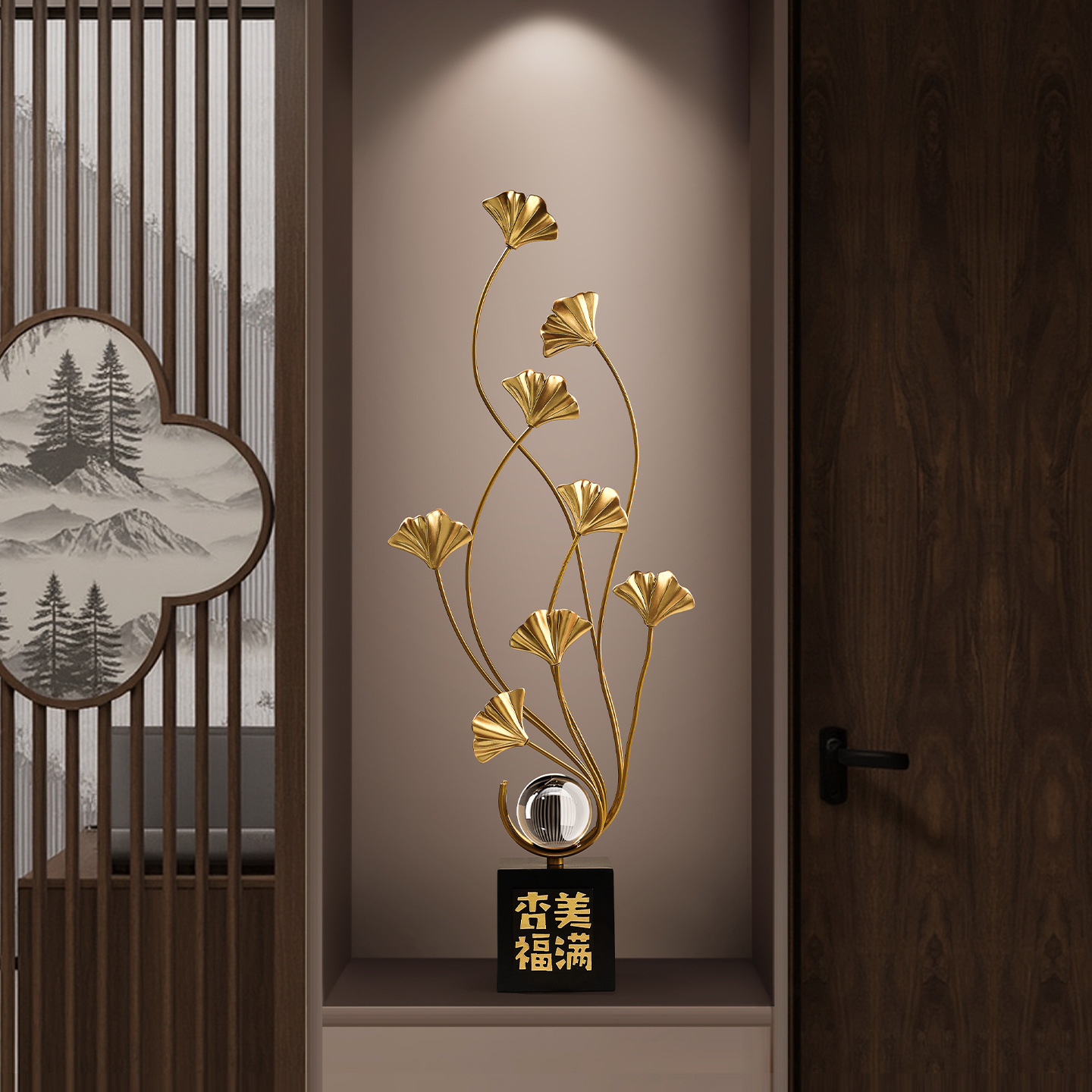 新中式银杏叶电视柜壁龛摆件轻奢高档新居乔迁之喜玄关装饰品礼物