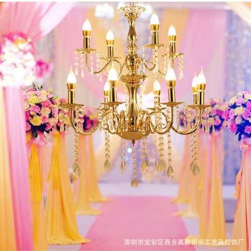 厂家直供婚庆道具舞台仪式亭婚礼布置欧式铁艺电镀水晶吊顶装饰灯