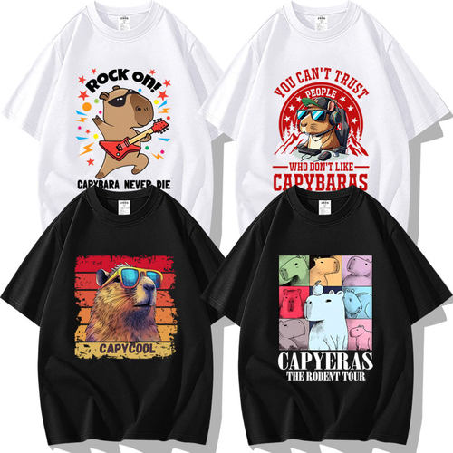 水豚卡皮巴拉表情包短袖T恤衣服