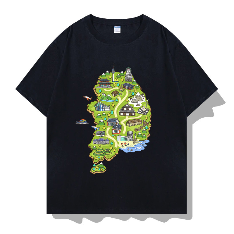韩国地图korea首尔seoul城市地标景点名胜古迹旅游旅行T恤衫衣服