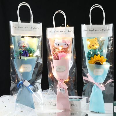 地摊花束求婚公仔花束礼品可爱卡通kt猫满天星创意礼物手提花