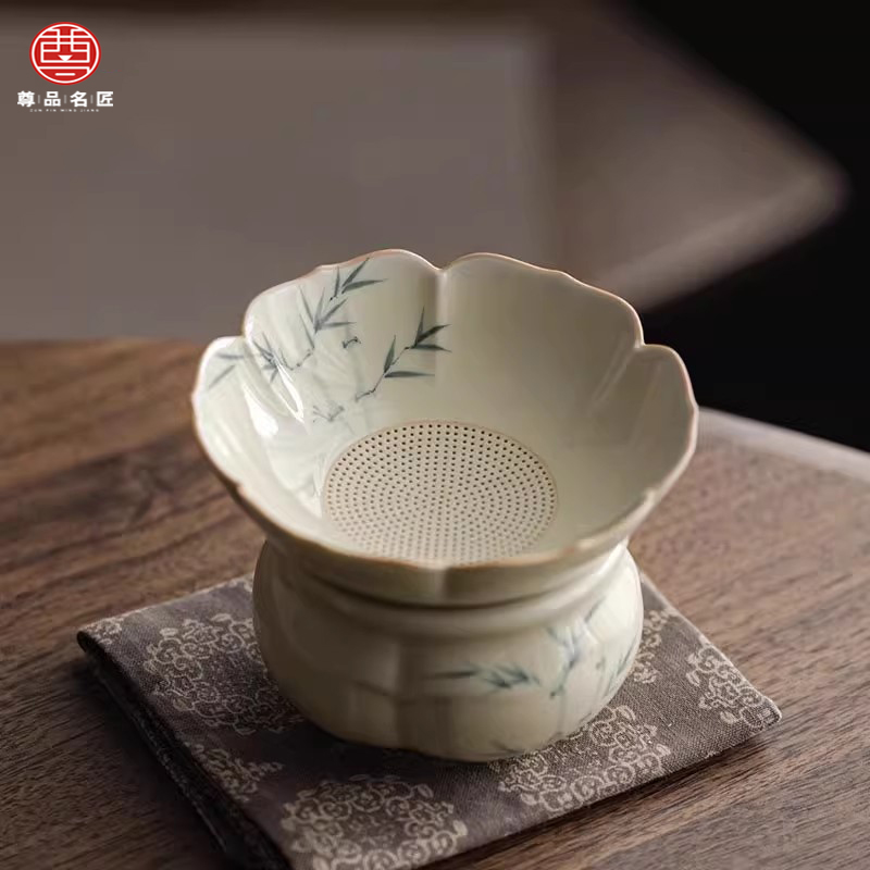 速发草木灰茶漏茶分陶瓷茶水分离茶隔细密滤离茶具道茶配件