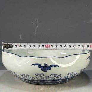 快速发货瓷器古玩老货旧货v海外回流大清乾隆年制青花龙纹花口洗