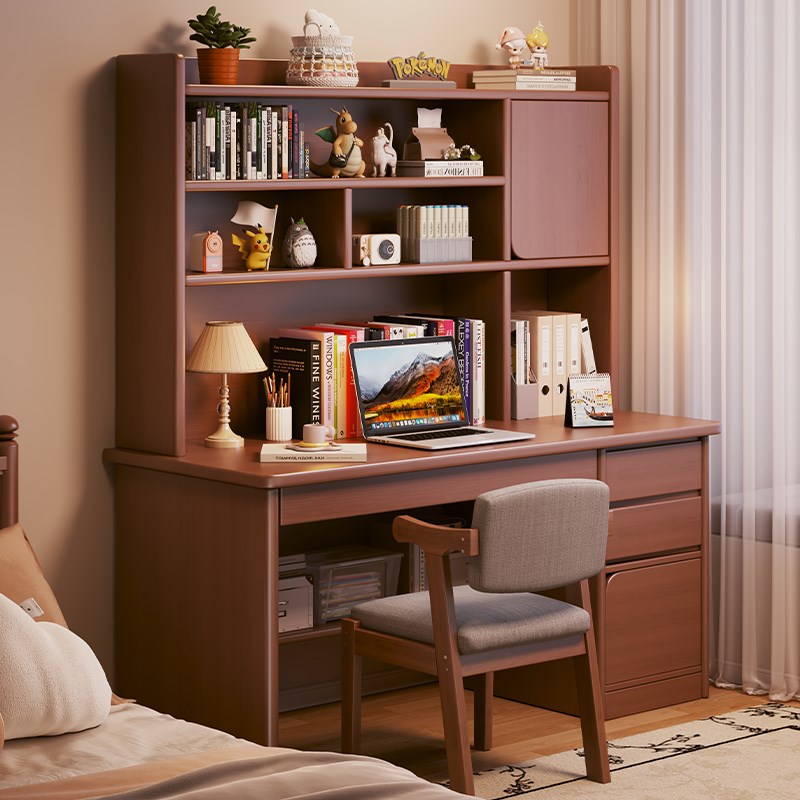 速发实体书桌学生家用学习写字抽卧室书架一木桌子书柜桌屉成人电