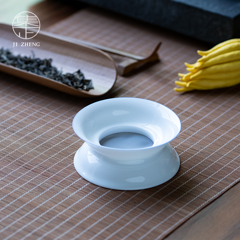 速发滤正 甜白蓝边茶集 陶瓷宽大过滤网茶漏白瓷茶具茶道零配