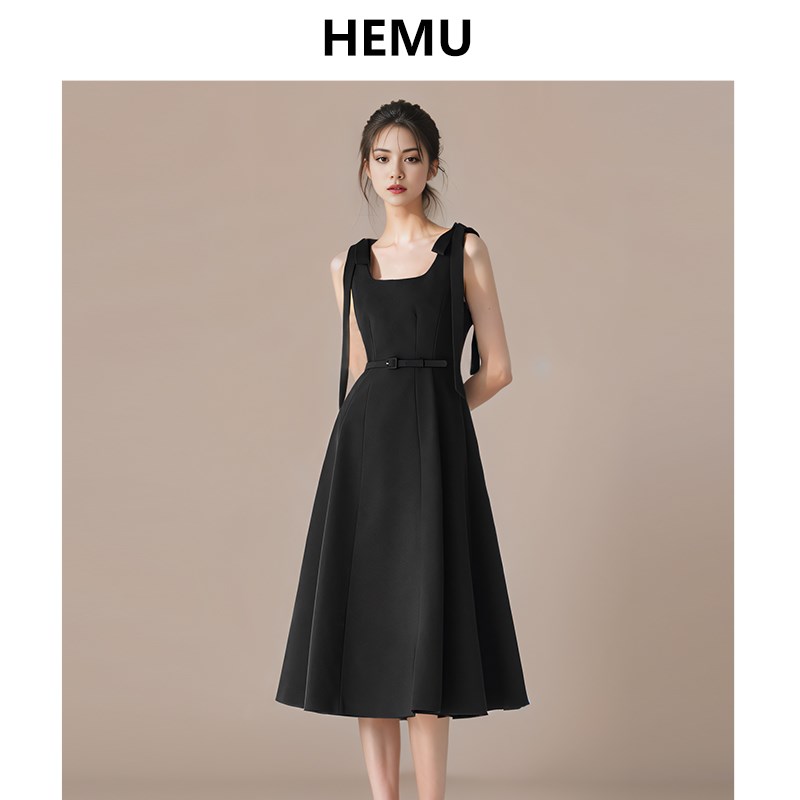 速发赫本背连衣裙茶计法式吊带风心裙高级感小众设歇桔梗小黑裙春