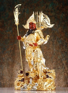 快速发货铜雕贴金九龙关公神像家用招F财托宝关公摆件办公室客厅